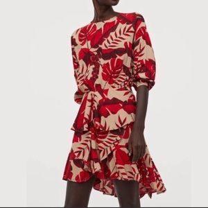 Johanna Ortiz H&M Floral Palm leaves ruffled mini dress Sz XS